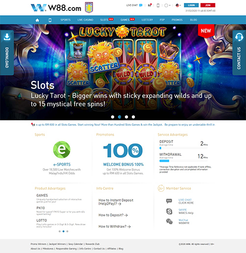 w88live.com homepage screenshot