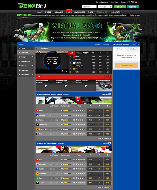 dewamy.com virtual sport page screenshot